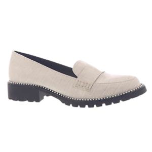 Dolce Vita Cali Slip on Crocodile Loafer Ivory/Bone and Black with Chain Studs